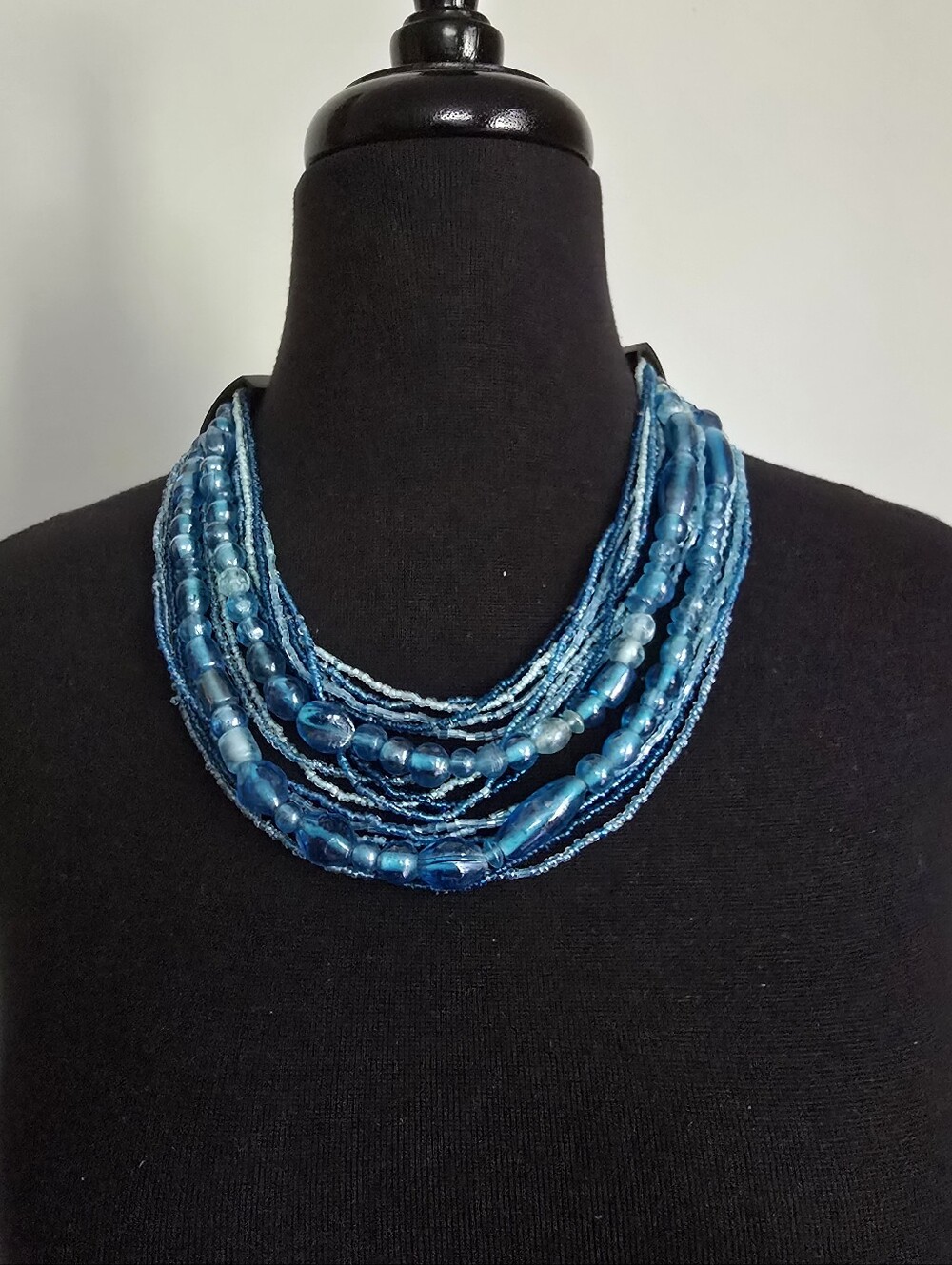 Handcrafted Multi-Strand Blue Beaded Necklace